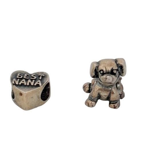 MA Sterling Silver 925 Best NANA & Puppy Dog Sliding Charms Italy Set of 2 - Picture 1 of 5